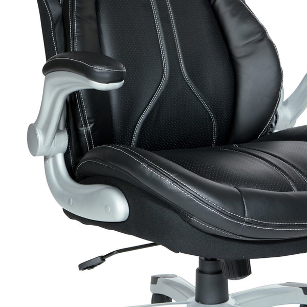 OSP Home Furnishings Bonded Leather Executive Office Chair with Lumbar Support and Ergonomic Adjustable Seat Silver ECH620636-EC3