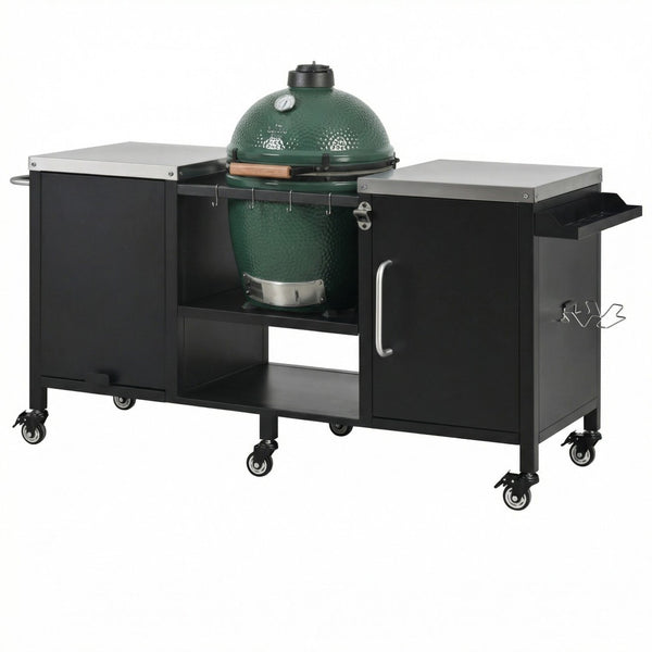 English Elm K&k Stainless Steel Outdoor Kitchen Island with Fold Out Prep Surface for Kamado Grills N707S000023B