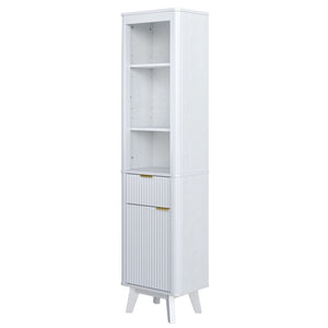 English Elm 68" Tall Fluted Freestanding Storage Cabinet with Drawer and Adjustable Shelf for Bathroom White N817P375218W