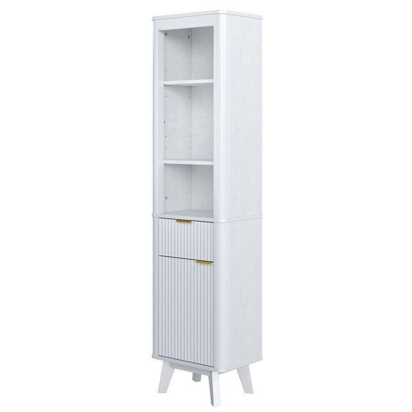 English Elm 68" Tall Fluted Freestanding Storage Cabinet with Drawer and Adjustable Shelf for Bathroom White N817P375218W