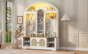 English Elm Multi-functional Hall Tree with Mdf Body Open Shelves Hooks and Scandinavian Two-tone Style White+Walnut SJ000158AAK