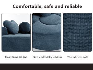 English Elm Round Cloud Sofa Bed Waffle Fabric Memory Foam Convertible Couch for Small Space Living Blue W3224P492030