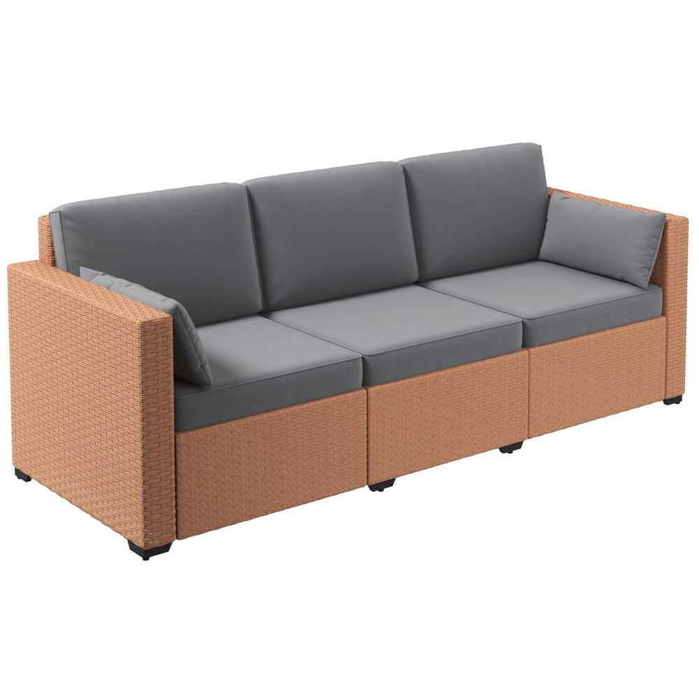 English Elm Outsunny Wicker Patio Couch - Stylish 3-Seat Sofa With Plush Cushions, Steel Frame, Outdoor Comfort W2225P174001-GIGA