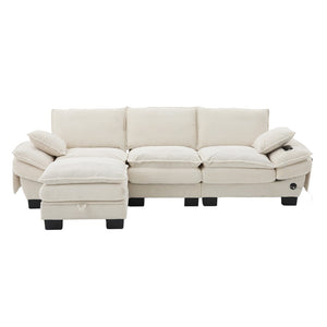 English Elm Sectional Cloud Sofa Modular Deep Seat Corduroy Upholstered Living Room Couch with Storage Beige W395S00129