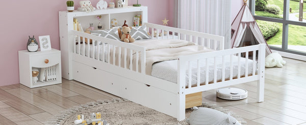 English Elm Twin Size Bed With Headboard Storage, Two Drawers, Safety Guardrails, And Stylish White Finish N733P272374K-GIGA