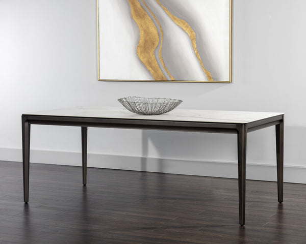 Sunpan Queens 78.75" Mid-Century Modern Dining Table with Elegant Ceramic Top & Sturdy Rubberwood Legs