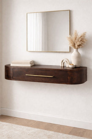 English Elm Solid Wood Handcrafted Arc Wall Shelf Floating Console for Entryway Hallway B182P490927