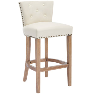 English Elm Bar Stools Set Of 2 - 29.5'' Beige Leather & Wood Stools For Stylish Kitchen Or Home Bar Use W2195P314866