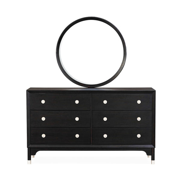 English Elm 1pc Wide Black Walnut Veneer Dresser with Silver Legs Mid-century Modern Bedroom B2741P446691