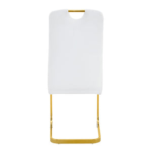 English Elm Modern Cantilever Gold Frame Pu Leather Dining Chairs Glam Set of Four White W3875P372993