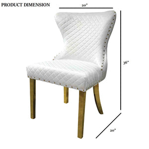 English Elm Glam 2Pc Side Chair Set - Chic White Upholstered Chairs With Gold Legs & Diamond Tufted Backrests B2741P406811