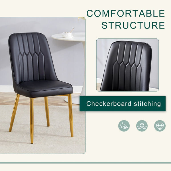 English Elm Table Set: 31.5-Inch Elegant White Marble Round Dining Table With 4 Black Pu Chairs For Chic Dining W1151S02497-GIGA