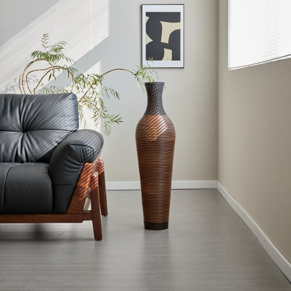 English Elm 39 Tall Designer Floor Vase 39.25" Black+Gray Two-Tone PVC Rattan 40" Modern Rustic Accent for Living Rooms W2796P193947