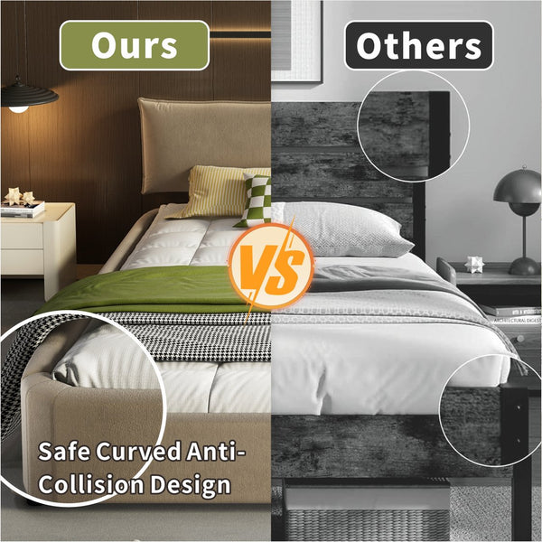 English Elm King Size Chenille Upholstered Bed Frame With Movable Headboard & Solid Support - Elegant Comfort! W1885S00239