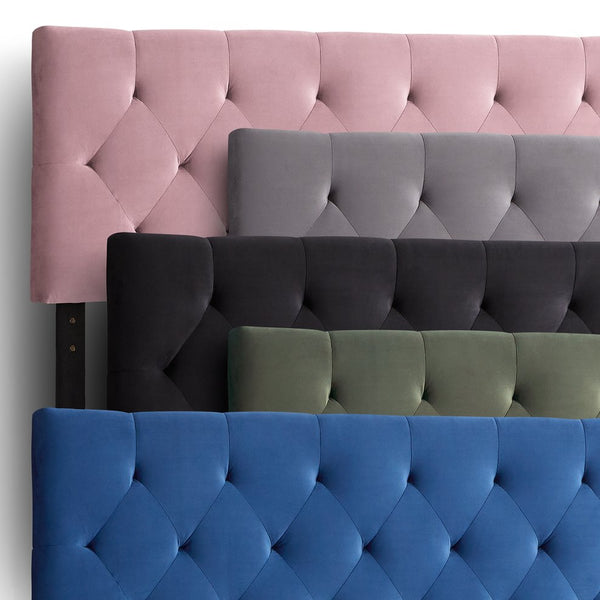 English Elm Rest Haven Diamond Tufted Mid-Rise Velvet Headboard with Adjustable 7-Height Design, Navy Plush B350P394830