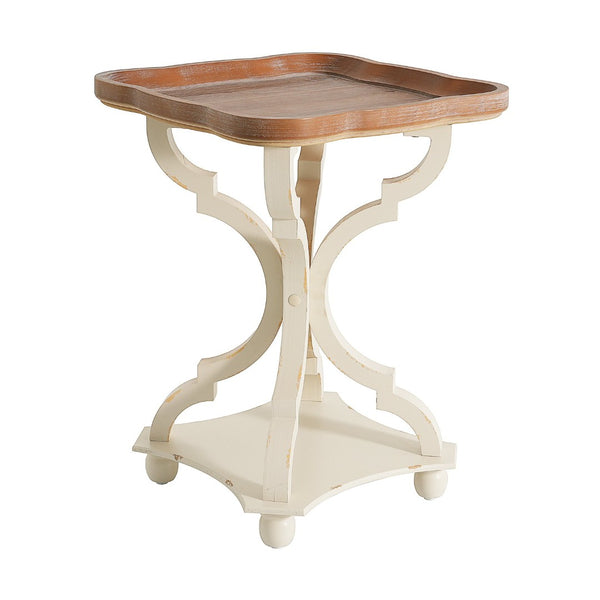 English Elm Accent Table French Country Hourglass Base Carved Wood Distressed Finish Entryway Side 69816.00