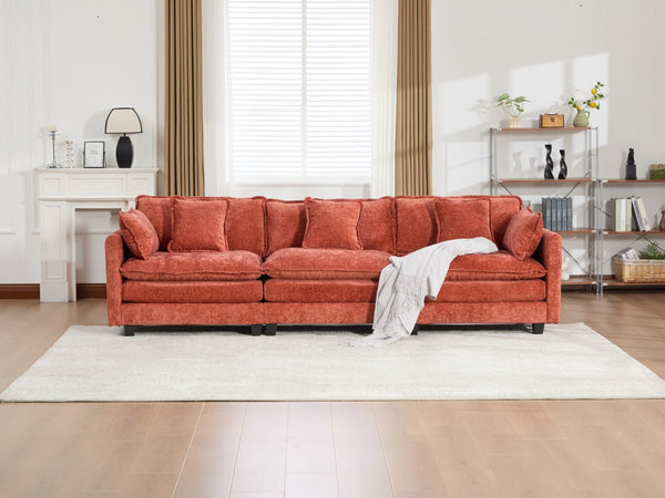English Elm Cloud Modular Three Seat Sofa Chenille Upholstered with Double Layer Cushions for Living Room Orange W1143S00060