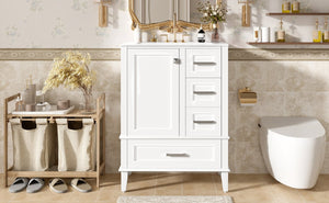 English Elm 24" Olive Bathroom Vanity Solid Wood Frame Ceramic Sink Gold Hardware Soft Close White N729P373276K
