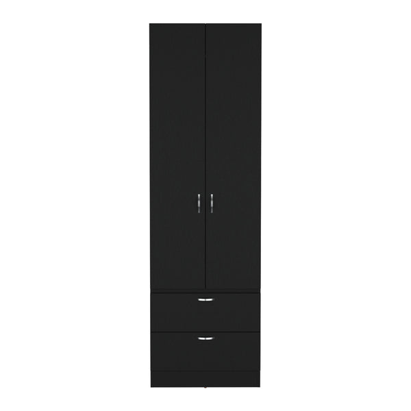English Elm Vico 76" High Armoire Wardrobe Closet with Hanging Rod, 2 Drawers, Shelves — Black Engineered Wood Organizer B200P188837