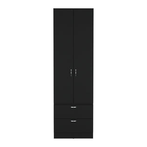 English Elm Vico 76" High Armoire Wardrobe Closet with 2 Drawers, Hanging Rod & Shelves - Black Engineered Wood Storage Organizer B070P188837