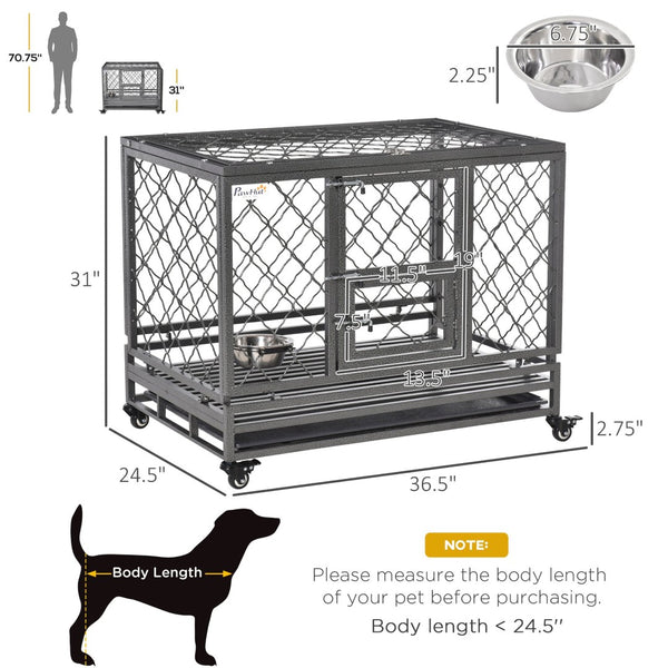 English Elm Pawhut Steel Dog Kennel with Lockable Wheels Slide Out Tray and Dual Entry Doors W2225P217160