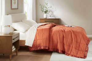 English Elm 1 Lightweight Down Alternative Twin Blanket with Satin Trim, Microfiber Cover, 13oz Filling, Quilted Orange 14.96 L x 6.5 W x 6.5 H B035P319517