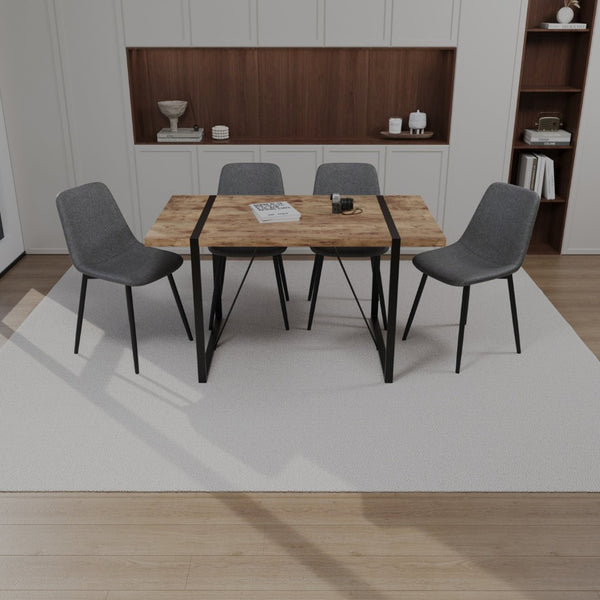 English Elm 55" Dark Wood Mdf Dining Table Set with Four Suede Chairs Matte Black Metal Base W2189S00937