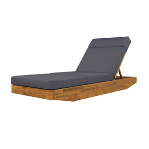 English Elm Boat-shape Acacia Wood Outdoor Chaise Lounge Slatted Teak Finish Poolside Recliner Dark Grey,Teak N770P380117T_N770P285267G