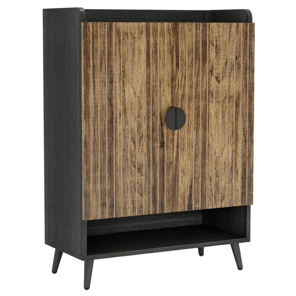 English Elm Rustic Seven Tier Shoe Cabinet with Swing Doors Adjustable Entryway Organizer Black,Rustic Brown T3971P448681