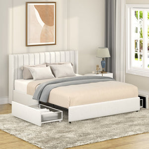 English Elm Ivory Boucle Upholstered Queen Storage Bed With Tufted Headboard & Drawer System B191P191660-GIGA