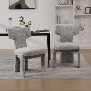 English Elm 22.05" Modern Upholstered Chenille Dining Chair Set of 2 with Rubberwood Legs, Armless Curved Back Elegant Seating White+Black W3189P351393