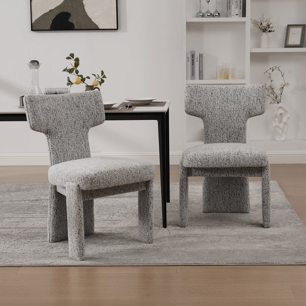 English Elm 22.05" Modern Upholstered Chenille Dining Chair Set of 2 with Rubberwood Legs, Armless Curved Back Elegant Seating White+Black W3189P351393