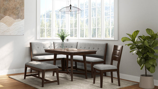 English Elm Cherry Curved Dining Set with Bench & 2 Side Chairs, Solid Wood/MDF, Off White Accents, 5-PC Cozy B2699S00070