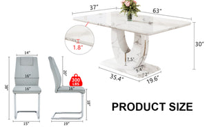 English Elm Table And Chair Set - Modern Marble Pattern Mdf Dining Table With 4 Light Gray Pu Chairs, Stylish Design W1151S02187-GIGA