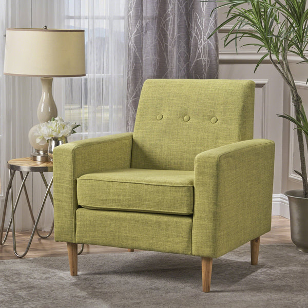 English Elm Christopher Knight Home® - CLUB Modern Fabric Club Chair with Plush Polyester Upholstery and Rubber Wood Legs for Living Room Comfort Green 31.5 L x 28.5 W x 18.75 H 61237.00MGRN