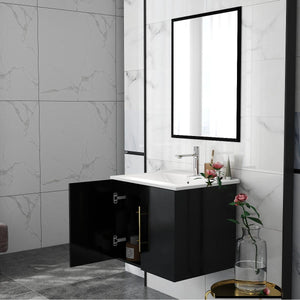 English Elm 24-Inch Modern Wall-Mounted Bathroom Vanity With Sink & Mirror, Soft Close Doors & Gold Accents W3151S00035