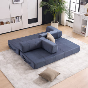 English Elm Folding Sofa Bed with Corduroy Cover, 78.5" Convertible Futon Couch, No-Assembly Foam Spring Mattress, Compact Sleeper for Living Room Blue W2915P276732