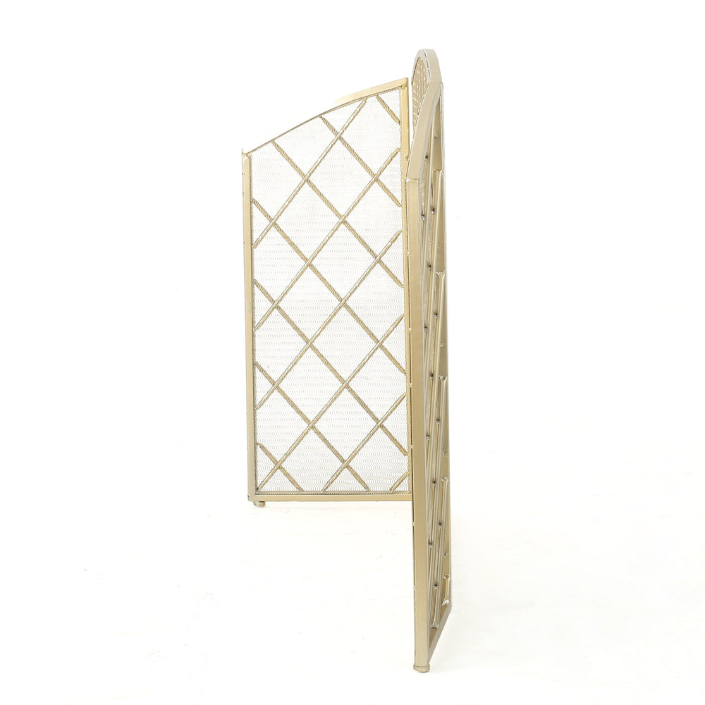English Elm Christopher Knight Home® - FIRE Amiyah 3-Panel Iron Fireplace Screen - Decorative Protective Mesh Shield for Hearth Safety and Style Gold 61127.00GLD