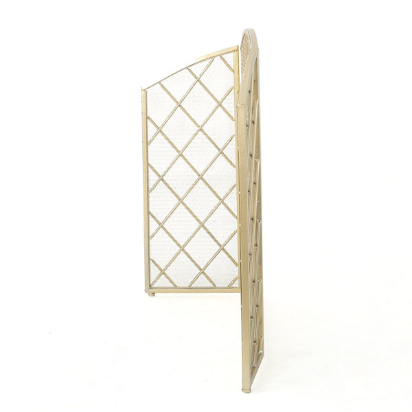 English Elm Christopher Knight Home® - FIRE Amiyah 3-Panel Iron Fireplace Screen - Decorative Protective Mesh Shield for Hearth Safety and Style Gold 61127.00GLD