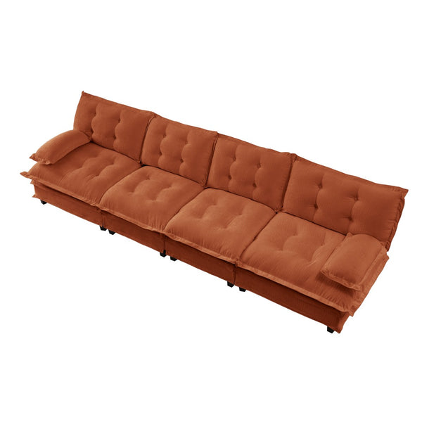 English Elm 138" Modular Cloud Sectional Sofa Deep Seat Chenille Upholstery for Living Room Orange W714S01740