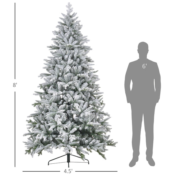 English Elm HOMCOM 8ft Snow Flocked Christmas Tree with 2003 Tips, Flame Retardant Hinged Design, Easy Setup W2225P229180