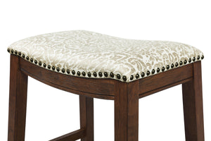 OSP Home Furnishings 24" Saddle Stool - Set of 2 Damask Taupe / Dark Walnut