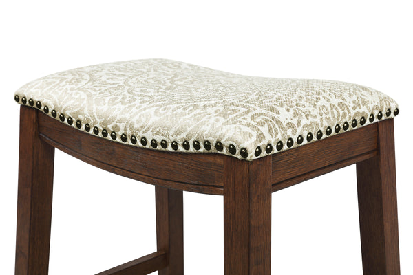 OSP Home Furnishings 24" Saddle Stool - Set of 2 Damask Taupe / Dark Walnut