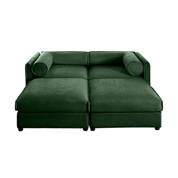 English Elm Stylish Green Chenille 2-Seater Sofa With Ottoman Storage, Ergonomic Support & Modern Elegance W714S01059-GIGA