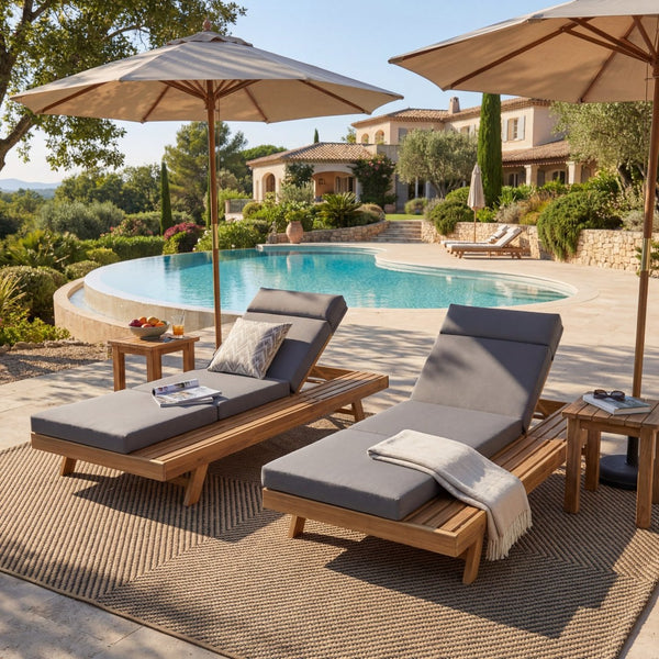 English Elm Lounge Chaise Outdoor Acacia Wood Slatted Frame with Water Resistant Cushion Resort Style Dark Gray,Light Brown N770P442L67G