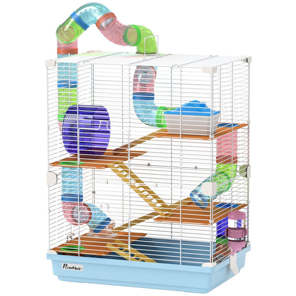 English Elm PawHut 5-Tier Hamster Cage with Tubes, Wheel & Accessories, Portable Handle, Safe Ventilated Home W2225P249991