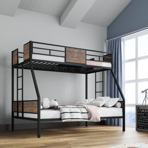 English Elm Twin Over Full Bunk Bed Frame – Sturdy Metal Design With Safety Guardrails, Trundle & Easy Assembly W3107P341507-GIGA