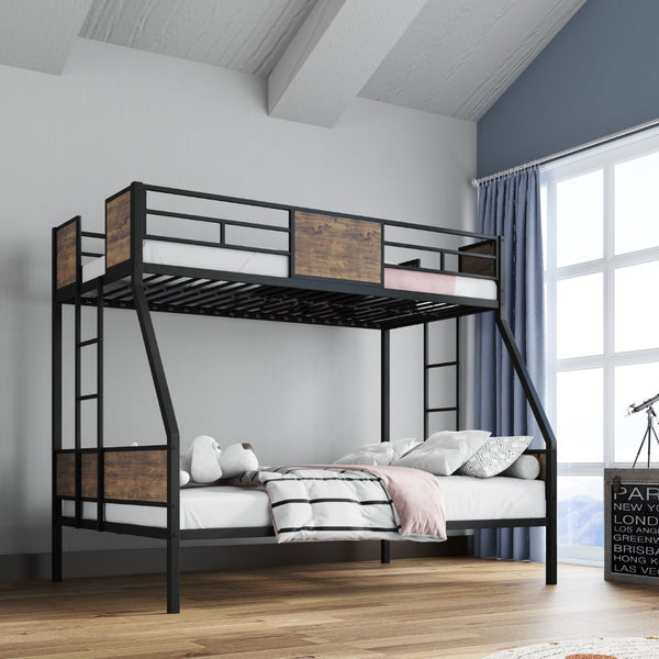 English Elm Twin Over Full Bunk Bed Frame – Sturdy Metal Design With Safety Guardrails, Trundle & Easy Assembly W3107P341507-GIGA