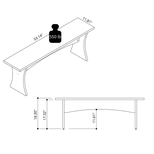 English Elm Coney Dining Bench with Curved Silhouette and 550 lb Capacity, Sleek MDF Frame for Modern Homes White B365P398210