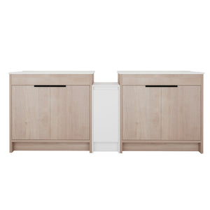 English Elm 84 Inch Freestanding Bathroom Vanity with Integrated Resin Sink, Soft-Close Doors, Shelves & Extra Storage Space Glossy White,Plain Light Oak W999S00320